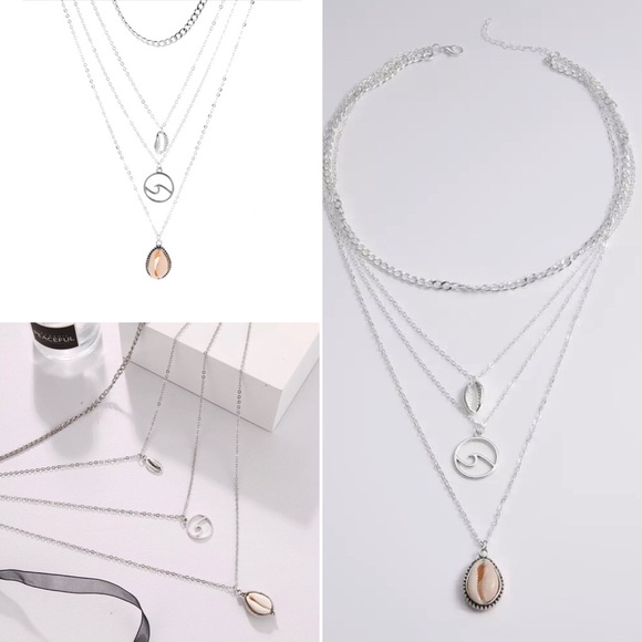 NEW seashell wave seashell layered silver necklace - Picture 2 of 4